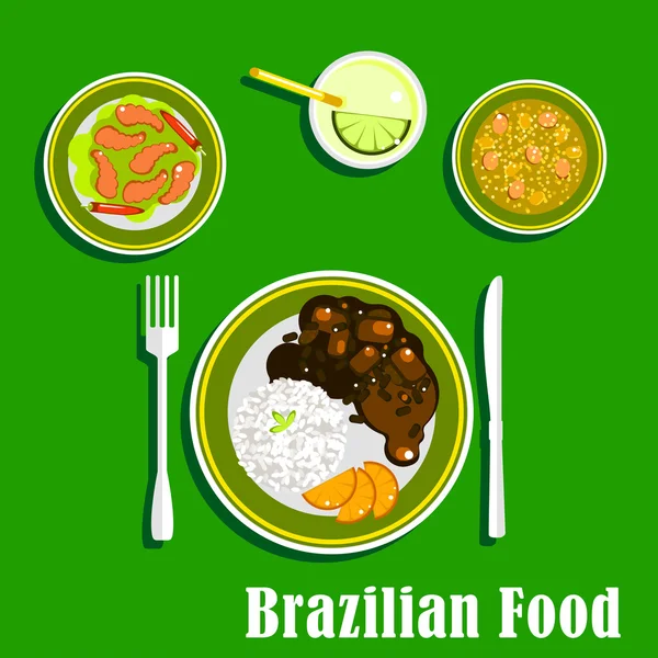 Brazilian cuisine icons with national dishes — Stockvector