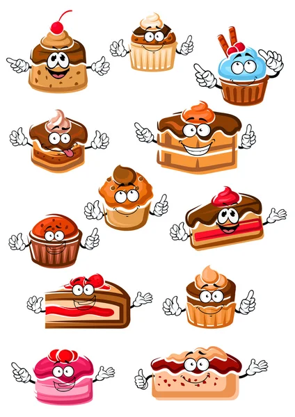 Cartoon happy pastry and bakery — 图库矢量图片
