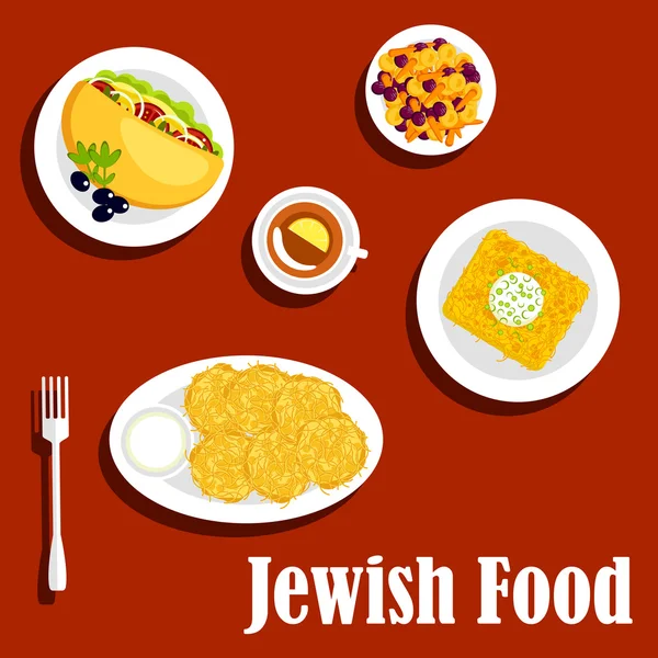 Jewish cuisine vegetarian dishes and pastry — стоковий вектор