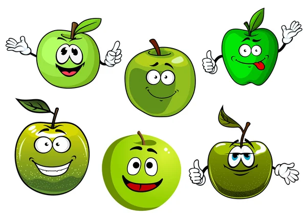 Cartoon fresh green smith apple fruits — Stockvector