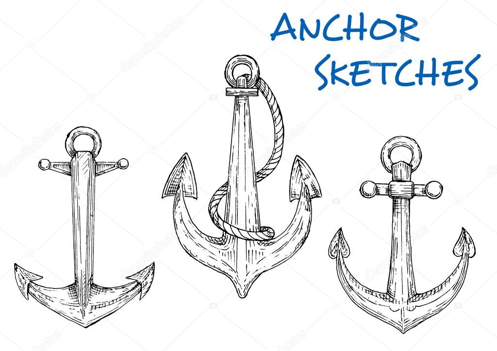 Sketch of vintage nautical anchors with rope