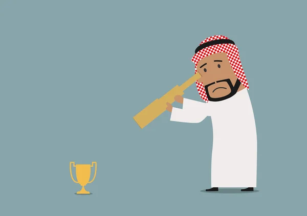 Hombre de negocios árabe mirando el premio — Vector de stock
