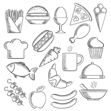 Food and snacks sketch icons