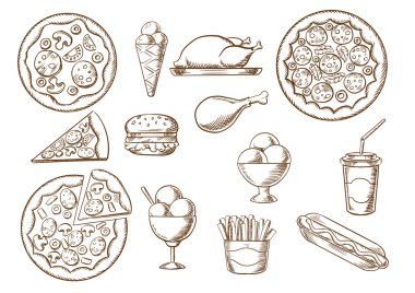Fast food, drink and desserts sketches
