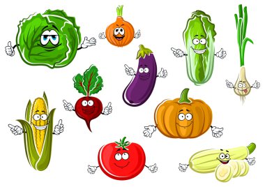 Happy appetizing cartoon isolated vegetables
