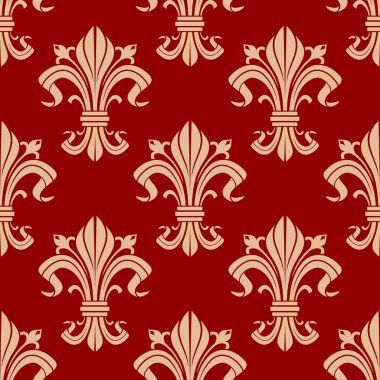 Seamless fleur-de-lis pattern on red background clipart