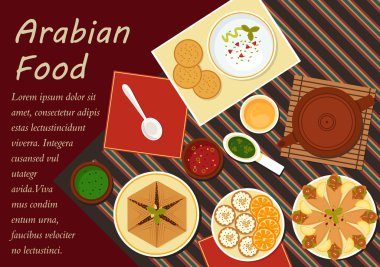 Traditional arabian cuisine menu elements