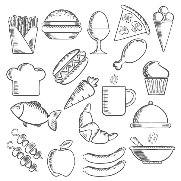 Food and snacks sketch icons — Stockvector