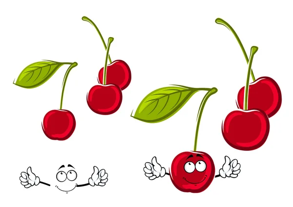 Cartoon juicy red cherries fruits — ストックベクタ