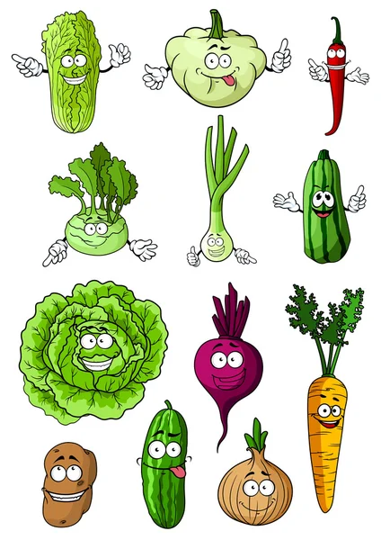 Happy fresh cartoon vegetables characters — Stockvector