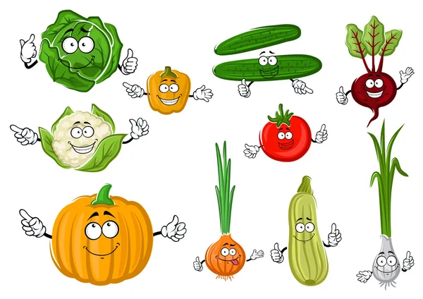 Vegetales frescos y sabrosos de granja de dibujos animados — Vector de stock