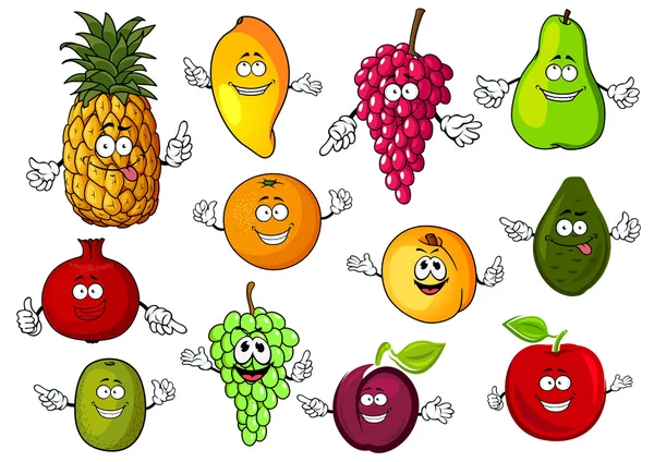 Feliz desenho animado frutas tropicais frescas — Vetor de Stock