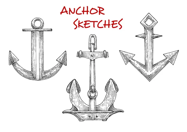 Sketches set of vintage boat anchors — Stockový vektor