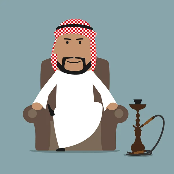 Árabe hombre de negocios relajarse con narguile — Vector de stock