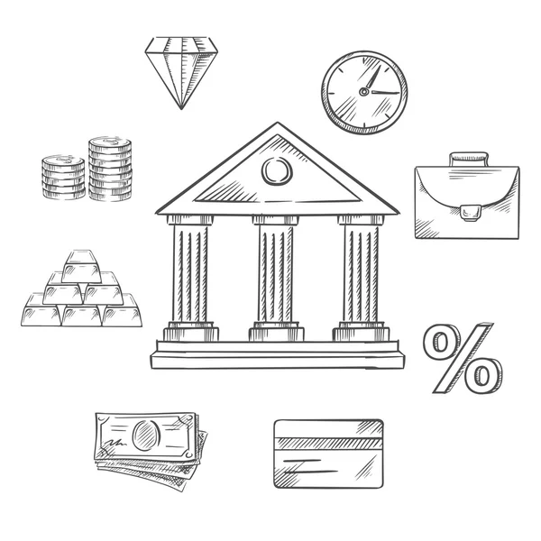 Éléments d'infographie bancaire en style croquis — Image vectorielle