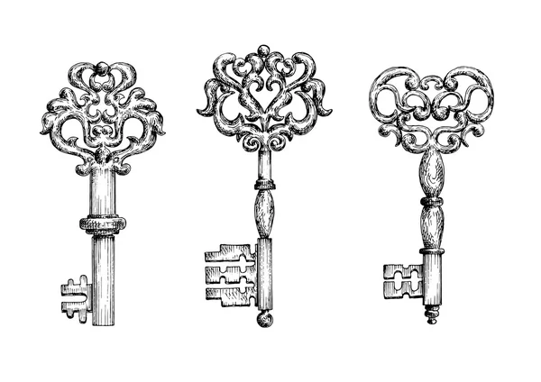 Vintage ornate skeleton keys in sketch style — 图库矢量图片