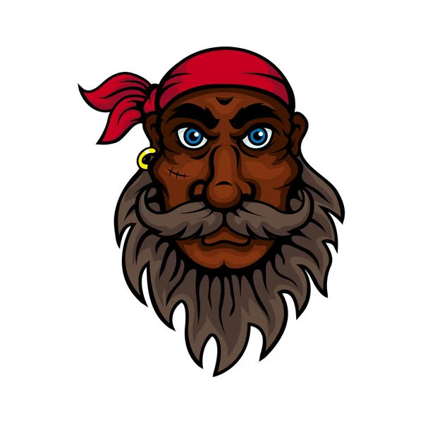 Cartoon bearded old pirate with red bandanna — Stock vektor