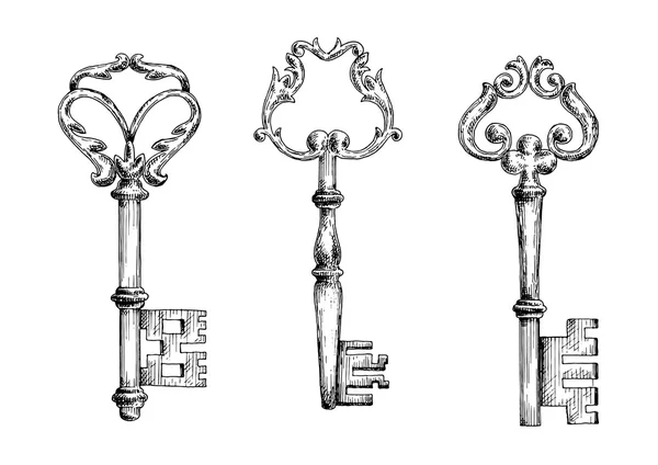 Old key sketletons in sketch style — Stock Vector