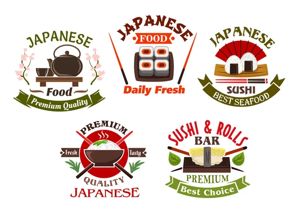 Japanese cuisine restaurant and sushi icons — Stock Vector