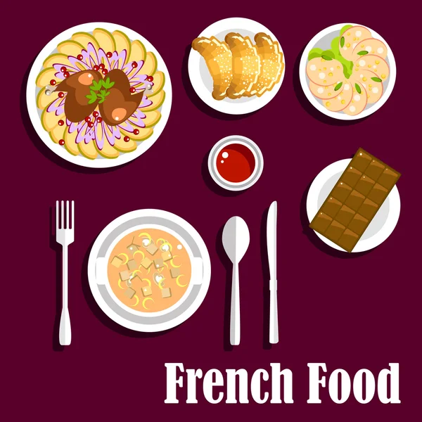 French cuisine food with croissants and chocolate — стоковий вектор