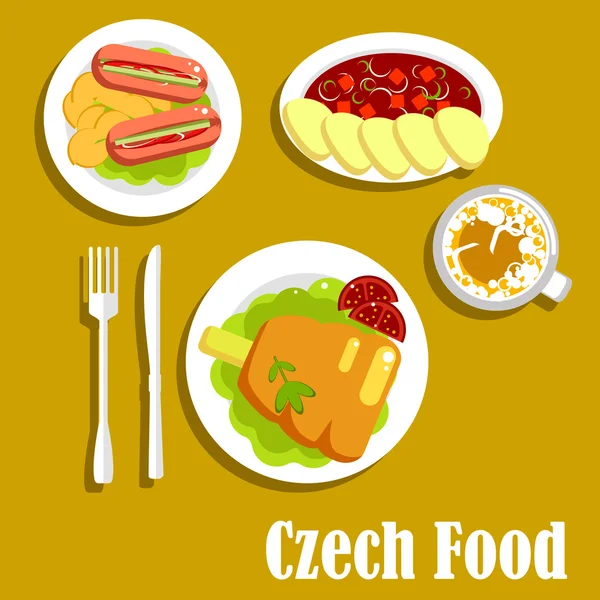 Meat dishes and drink of czech cuisine — Stock Vector