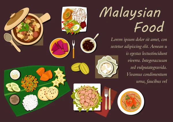 Cozinha malaia pratos e sobremesas —  Vetores de Stock