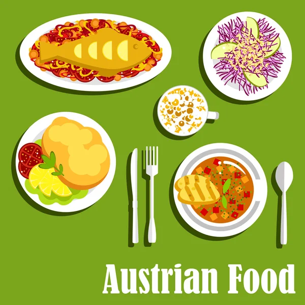 Austrian cuisine dishes and beverages — Stock Illustration Austrian cuisine dishes and beverages Stock Illustration