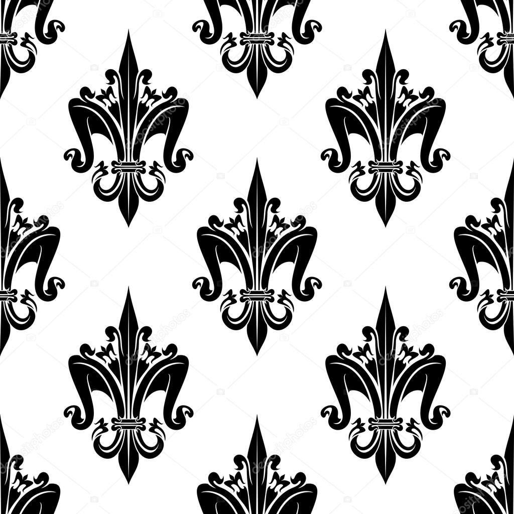 Black and white seamless fleur-de-lis pattern