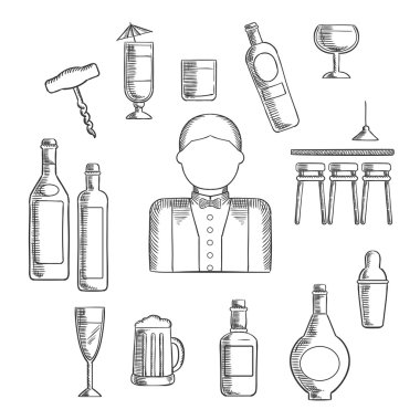 Bartender with alcohol and cocktails