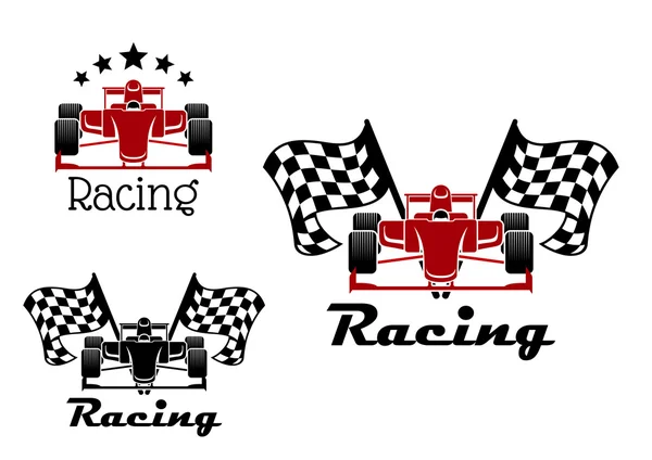 Motor racing sport icons with race cars — Stock Vector