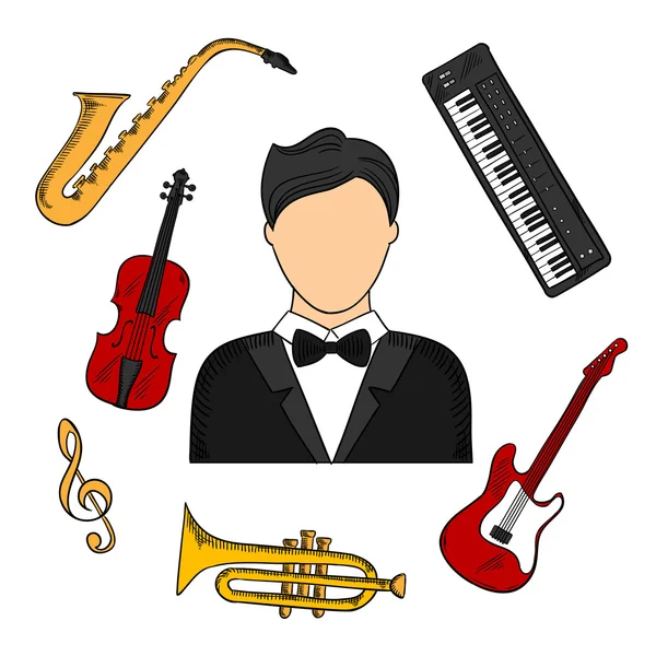 Musician and musical instruments icons — 图库矢量图片