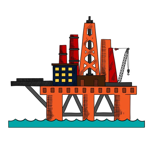 Schizzo colorato della piattaforma petrolifera marina — Vettoriale Stock