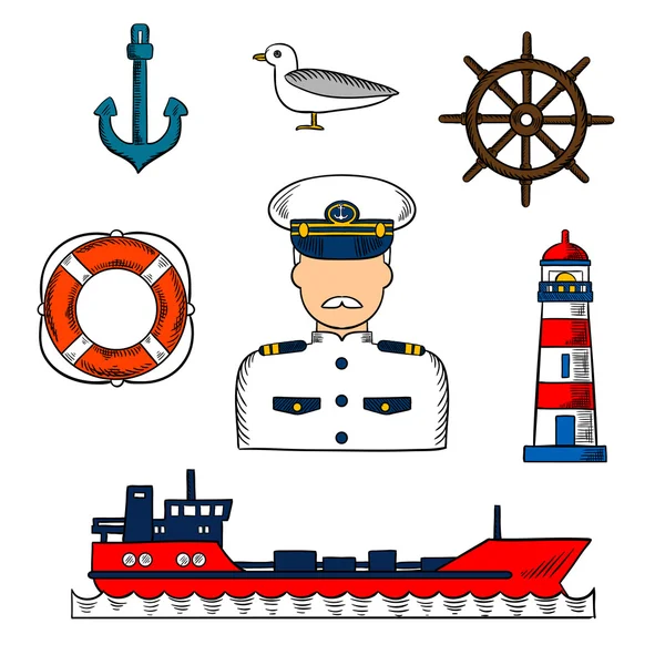 Captain or sailor with nautical objects — 스톡 벡터