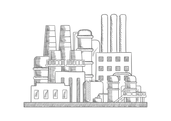 Desenho vetorial de fábrica de refinaria industrial —  Vetores de Stock