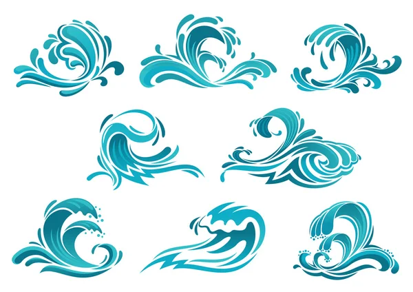 Blue sea waves and surf icons — Stock Vector