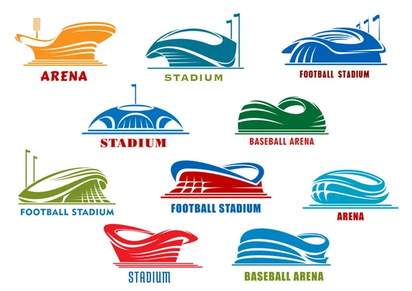 Estadios y campos deportivos iconos abstractos — Archivo Imágenes Vectoriales