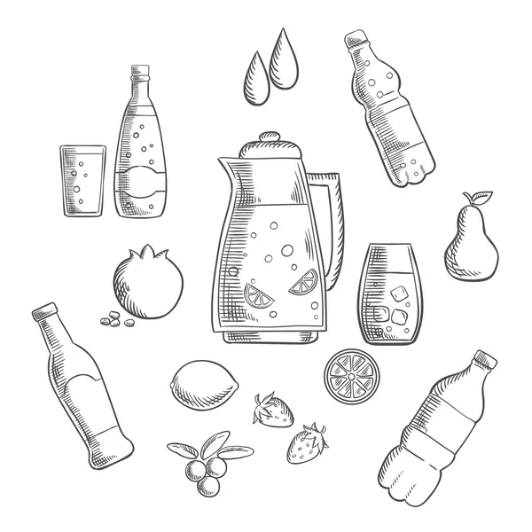 Beverages and drinks sketches composition — ストックベクタ