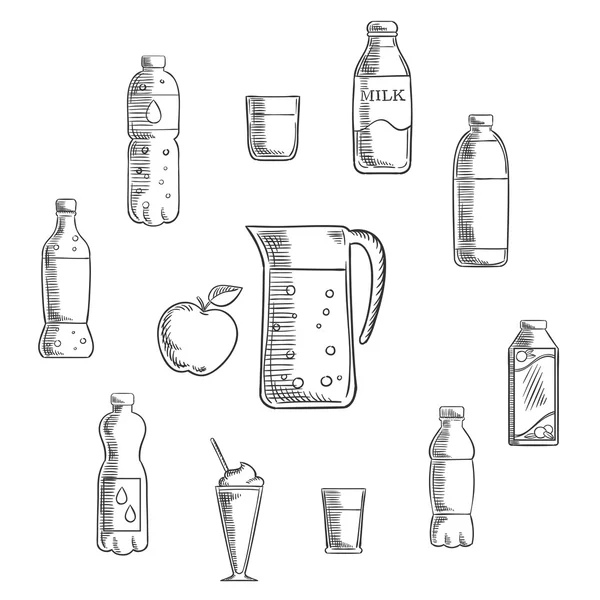 Beverages and drinks sketches set — 스톡 벡터