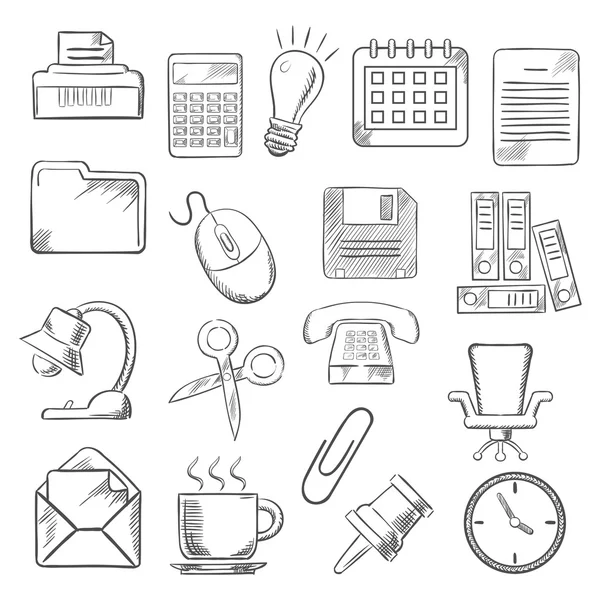 Iconos de bocetos de oficina y negocios — Vector de stock