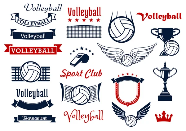 Voleibol jogo de esportes ícones e símbolos — Vetor de Stock