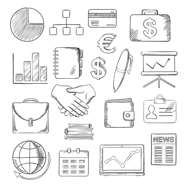 Business, finance and office icons sketches — Stock Vector