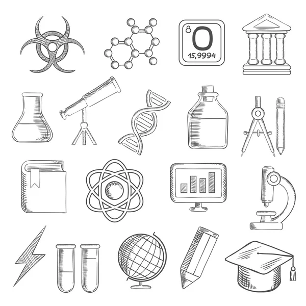 Ciencia y educación esbozaron iconos — Vector de stock