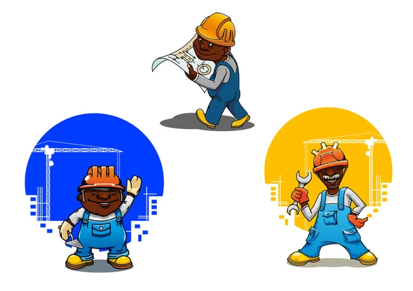 Cartoon builder, bricklayer and engineer — Stock Vector