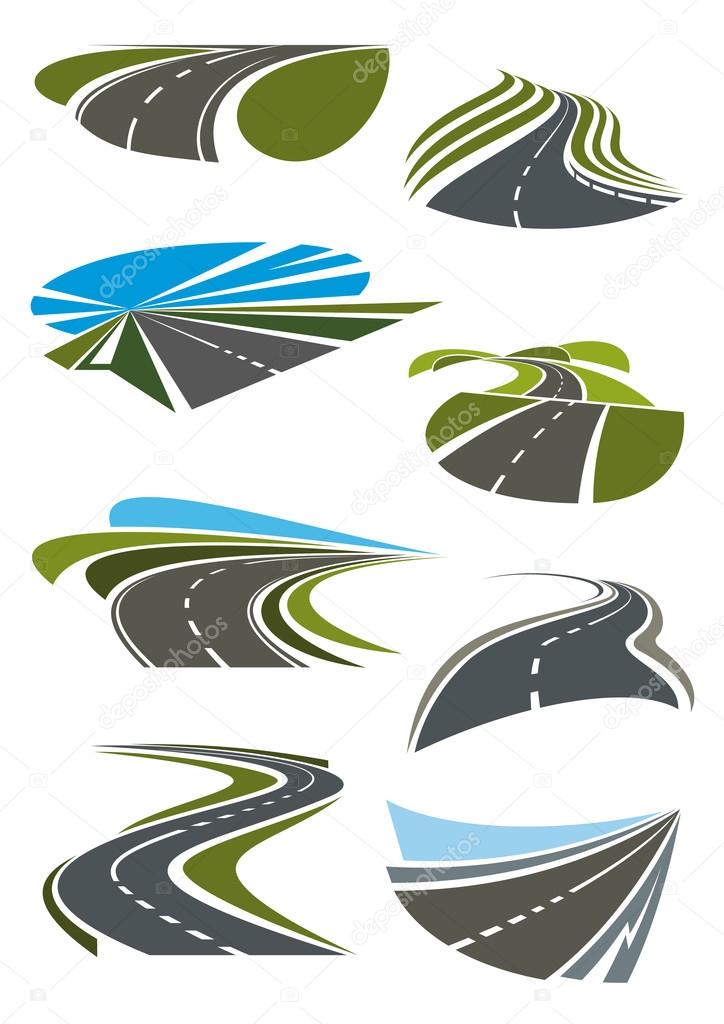 Roads and highway icons set