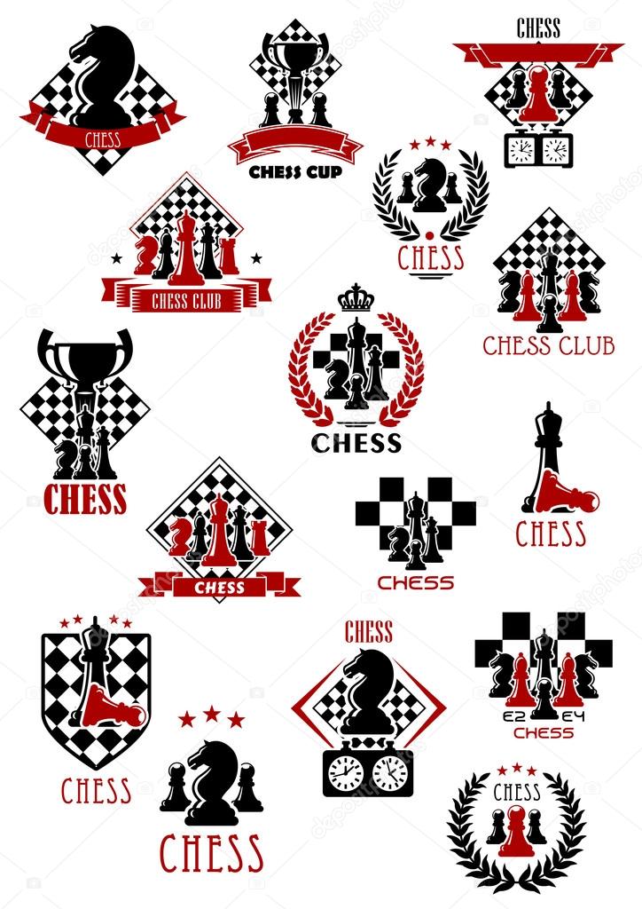 Chess sport game icons, emblems and symbols