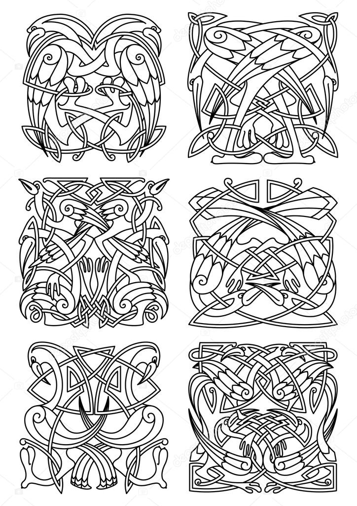 Heron, stork and crane celtic ornaments