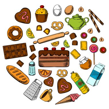 Pastry, dessert and confectionery icons