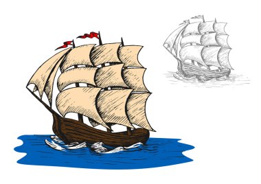 Old sail sip in ocean