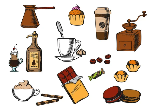Кавові напої та десертні ікони — стоковий вектор