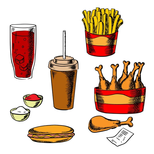 Fast food snacks and drinks set — Stock Vector